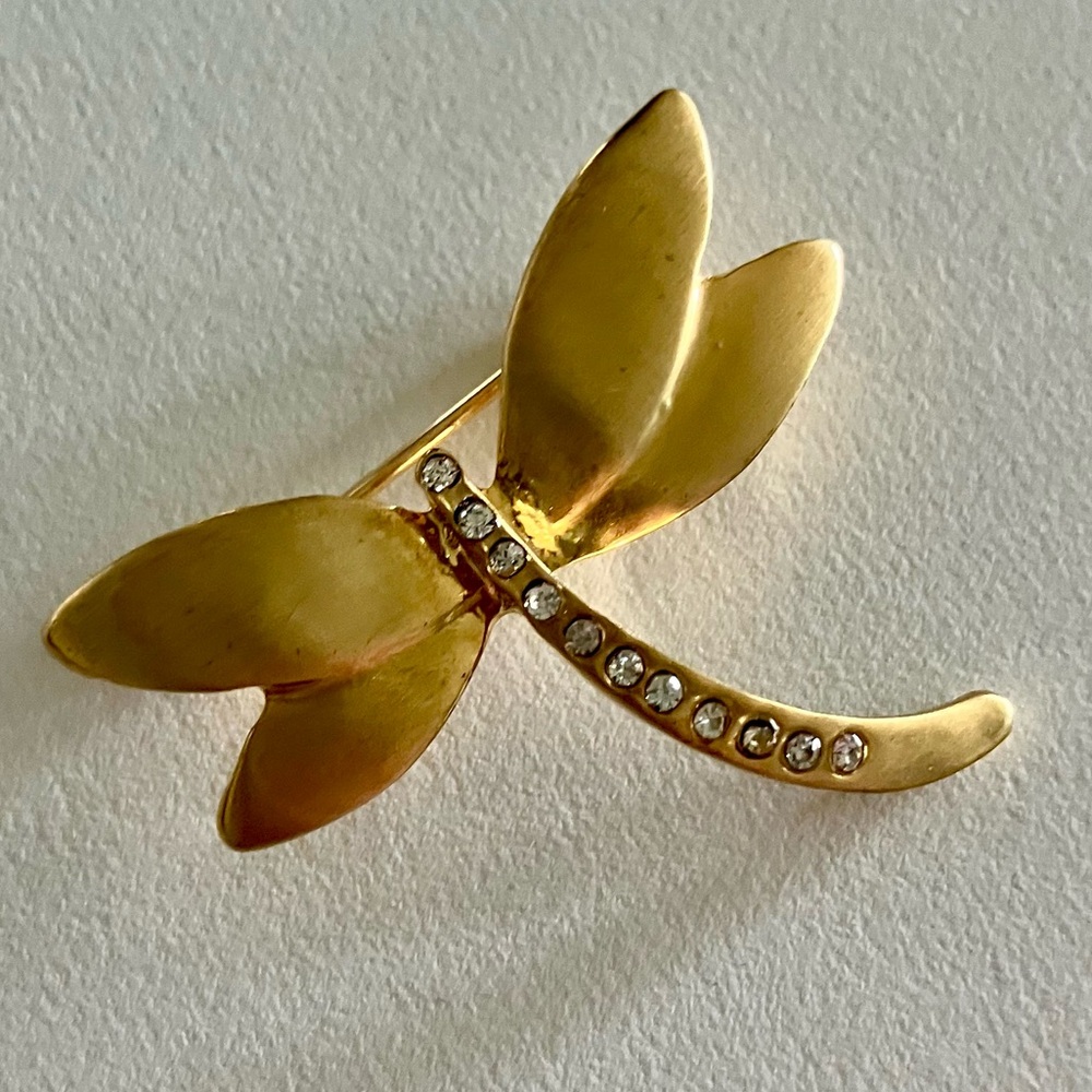 Vintage Golden Dragonfly with Crystal body Brooch/Pin.